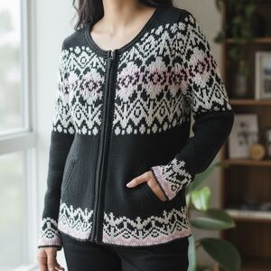 Odd Molly Charcoal Gray & Pink Designer Sweater